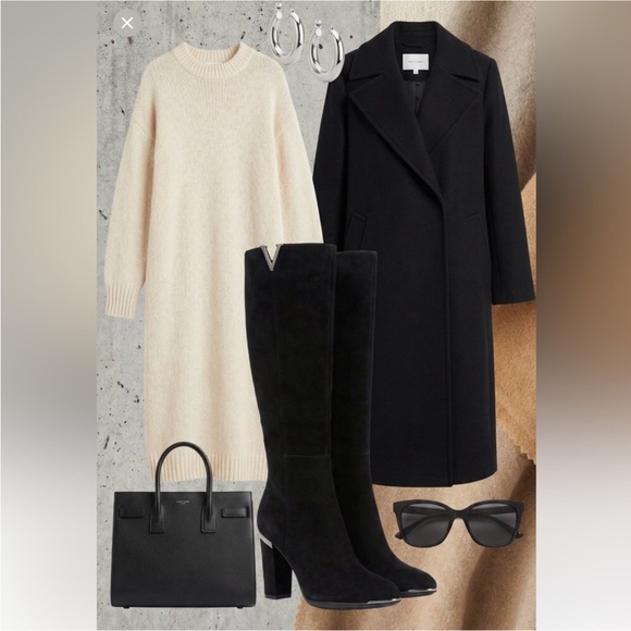 Geronea Black Suede Tall Boots Gold Hardware V-Detail Size 37 - Picture 2 of 9